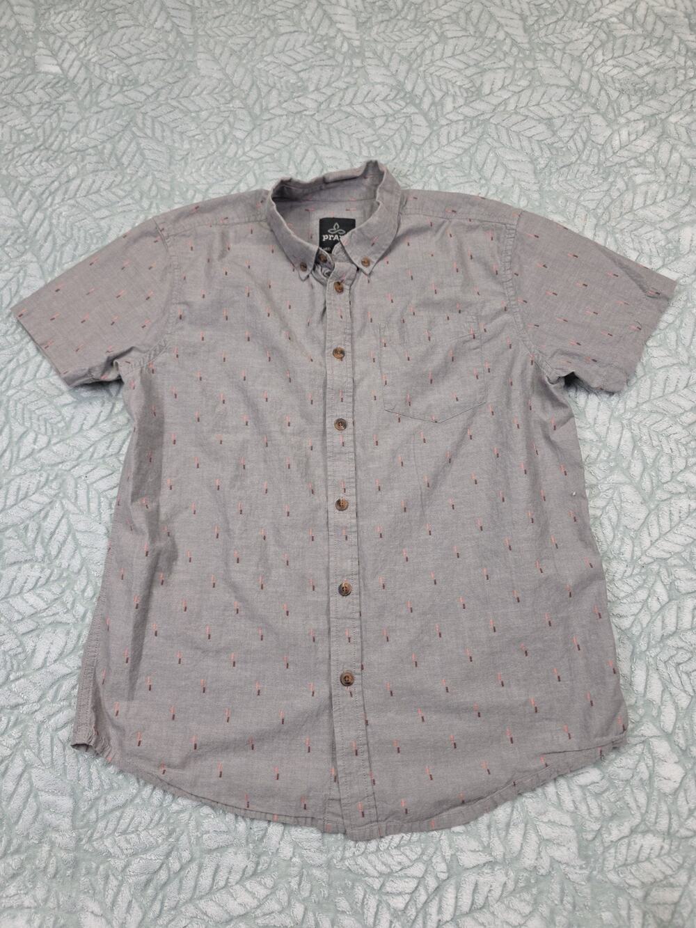 Prana Shirt Mens Medium Broderick Button Up Short Sleeve Gravel Gray